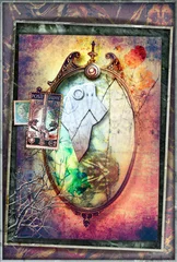 Poster Mystieke en surrealistische achtergrond met magische en spookachtige spiegel © Rosario Rizzo