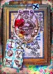 Gordijnen Rubedo cinnabaris. Compositie met alchemistische en esoterische symbolen © Rosario Rizzo