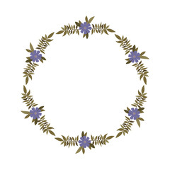 beautiful flower and leafs circular frame