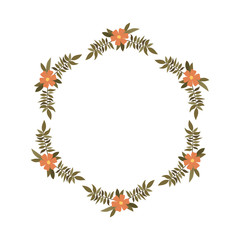 beautiful flower and leafs circular frame