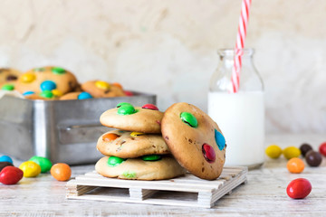 American biscuits with colorful chocolate sweets m&m