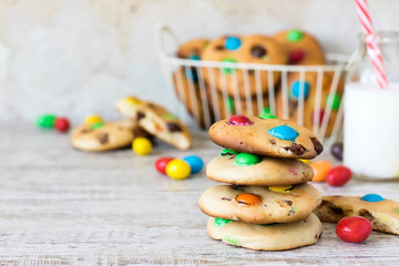American biscuits with colorful chocolate sweets m&m