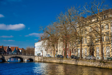 Canals of the historical and beautiful Bruges town in Belgium