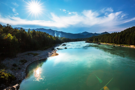 Landscape with Katun river. The Altai Mountains, Southern Siberia