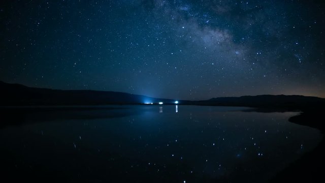 Milky Way Galaxy Reflections on Lake by Panamint Range Death Valley California USA