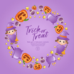 Baby Girl in Halloween Costume : Card Layout Template : Vector Illustration