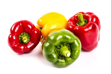 Yellow, Red, and Green pepper isolated on white background
