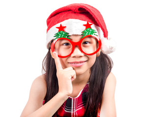 little girl on christmas isolated in white