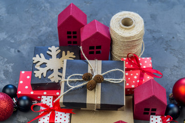 Packing a New Year's and Christmas gift kraft paper