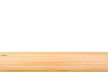 Wood table top on white background