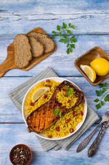 Baked Butternut squash with spicy rice