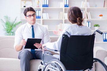 Patient visiting psychotherapist to deal with consequences of tr
