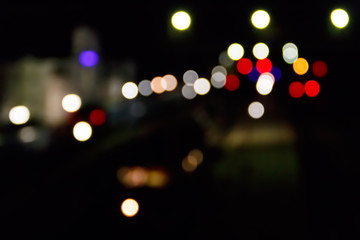 Abstract background of blurred city lights with bokeh effect