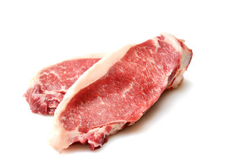 A fresh raw marble beef  on a white background.