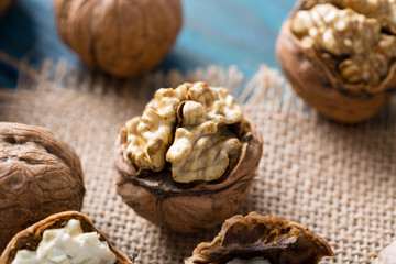 Fototapeta na wymiar Fresh walnut on table