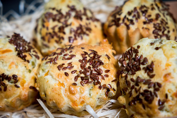 Homemade muffins with green olives