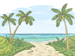Sea coast graphic color landscape sketch illustration vector