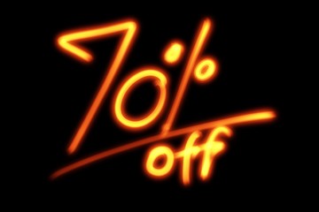 70 percent off discount, handwriting word lettering like a fiery fire glowing in the dark for advertising concept.
