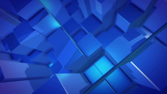 A fantastic 3d rendering of sparkling blue columns sticking out in a chaotic way. They are shot like a diagonal panorama and generate the mood of futurism and optimism.