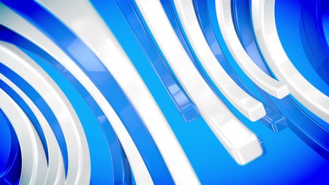 A popular art 3d rendering of concave curvy plates moving aside being shot as a horizontal panorama. Their blue and white colors create the spirit of modern art and optimism.
