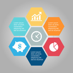 Abstract hexagon business Infographics elements, presentation template flat design vector illustration for web design marketing advertising