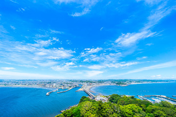 enoshima island and urban skyline view in kamakura