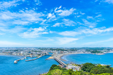 enoshima island and urban skyline view in kamakura