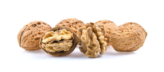 Walnuts on white background