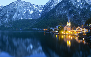 Fototapeta premium long exposure view of Hallstatt, the famous small town in Austria, Europe