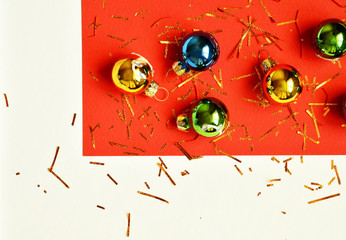 Christmas background. Christmas composition. Flat lay, top view, copy space. 