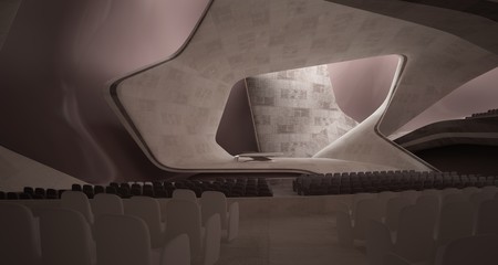 Conceptual abstract design of the interior of the concert hall and grand piano in a modern style. 3D illustration and rendering.