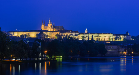 Fototapeta na wymiar night view of Prague castle and Vltava river in Prague, Czech Republic, long exposure