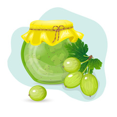 Vector illustration of a jar of jam made of gooseberry