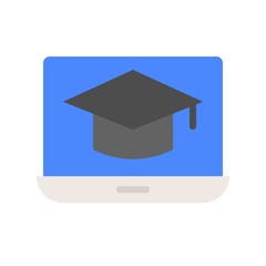 square academic cap on laptop screen, online learning course concept icon