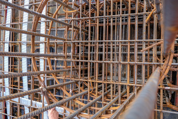 Closeup of Steel rebars.Steel Rebars for reinforced concrete Column