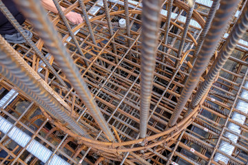 Closeup of Steel rebars.Steel Rebars for reinforced concrete Column