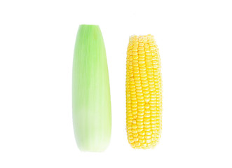 Top view fresh sweet corn isolated on white background