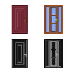 Vector illustration of door and front logo. Collection of door and wooden stock symbol for web.