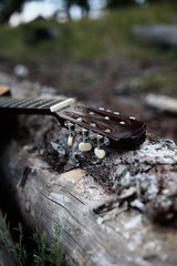 camping with a guitar in nature