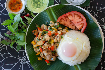 pad kra pao gai (Thai basil chicken) - obrazy, fototapety, plakaty