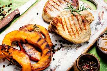 Meat steak with pumpkin