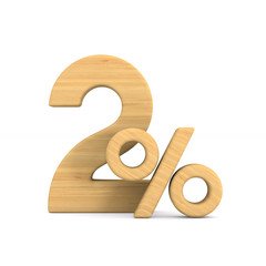 Two percent on white background. Isolated 3D illustration