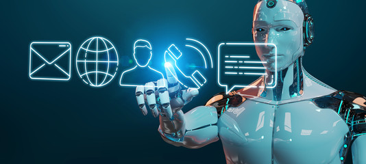 White cyborg using thin line contact icon