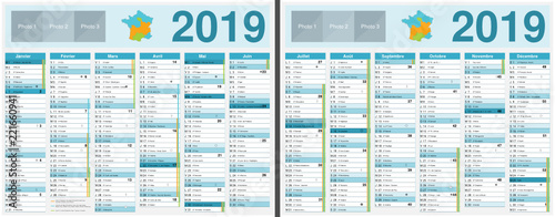"Calendrier 2019 avec vacances scolaires officielles au format 210 x
