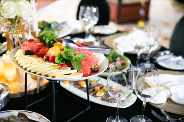 appetizers on skewers, desserts. fruit smoothie. Salads. Snacks. Buffet	