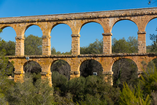 Tarragona famous bridge Puento del diablo at sunny day
