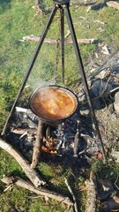Cauldron cooking on camping trip