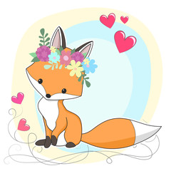 Vector red fox hand drawn cartoon  illustration