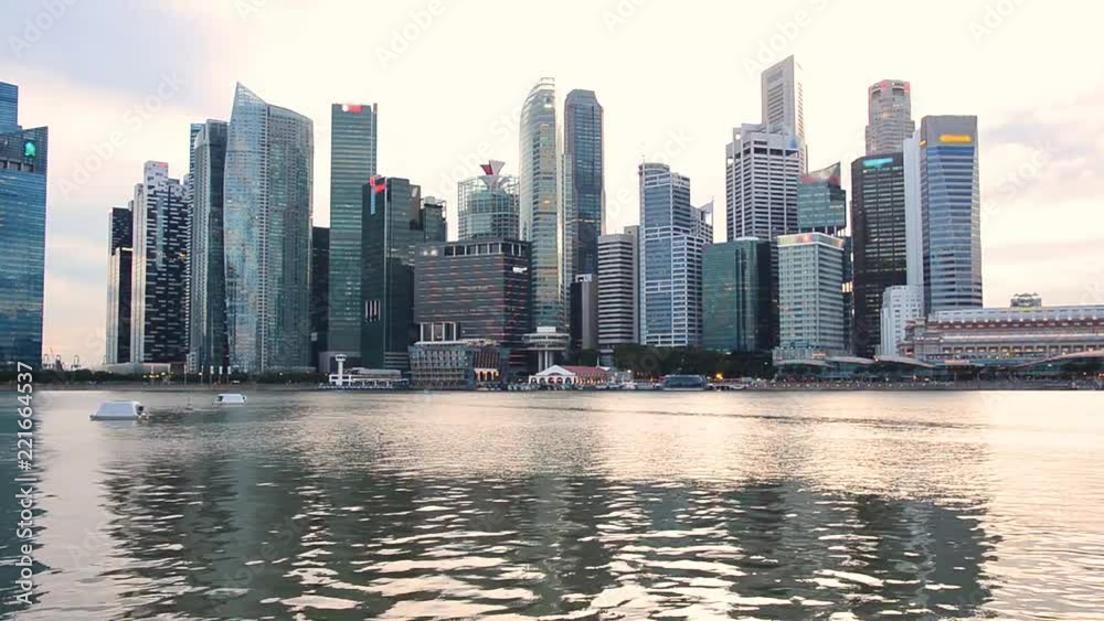 Poster sunset view of Singapore downtown and marina bay