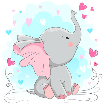 Cute baby elephant  with hearts.